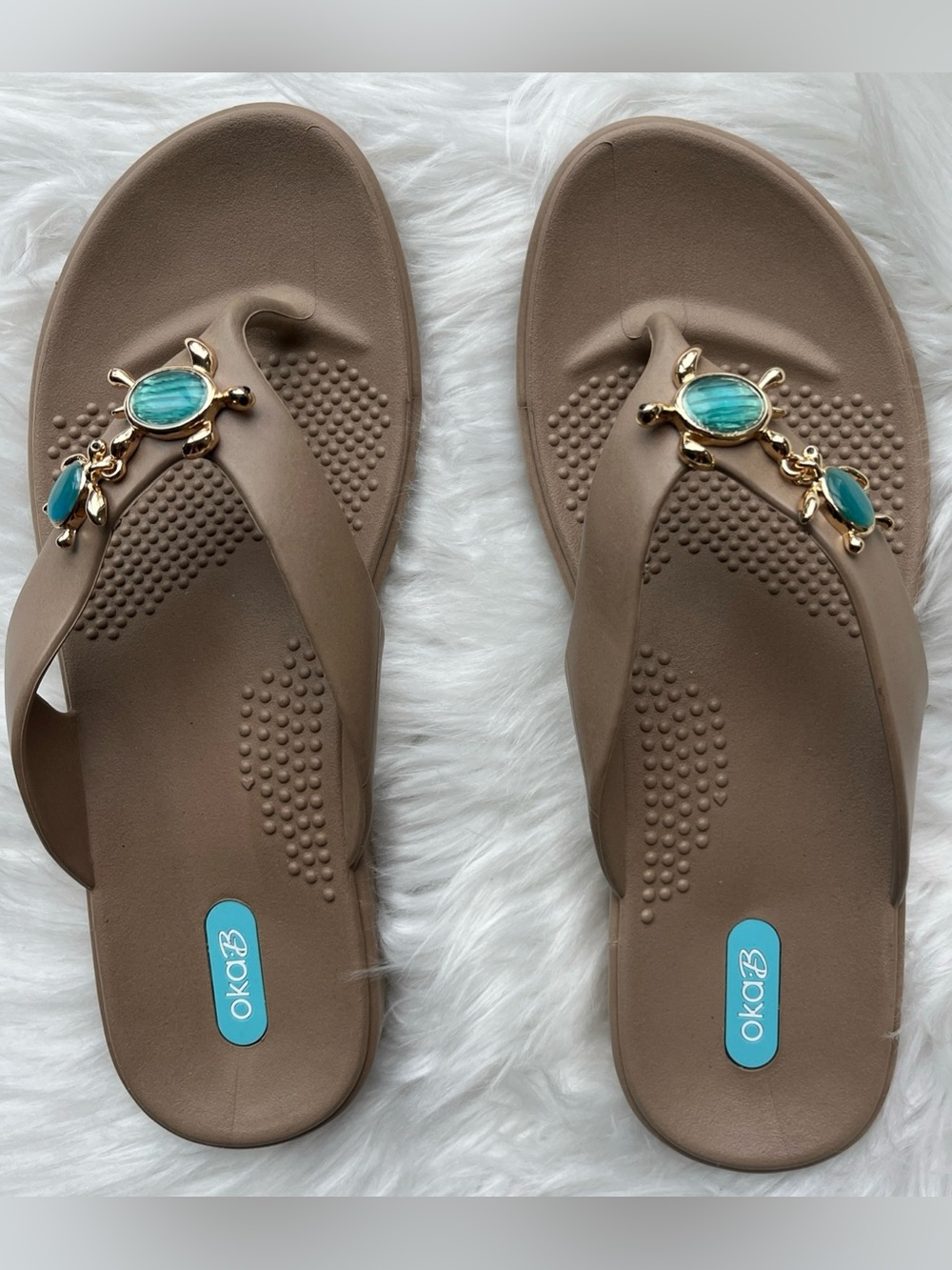 🆕 OKA-B Lizzie Flip Flop Sandals Turtle Size M/L  Beige